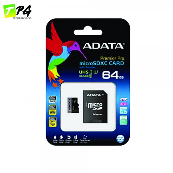 ADATA Premier Pro Micro-SDHC Class10 (64GB) เมมโมรี่การ์ดความเร็วสูง U3-R95W50 พร้อม SD Adapter ADATA Premier Pro Micro-SDHC Class10 (64GB) เมมโมรี่การ์ดความเร็วสูง U3-R95W50 พร้อม SD Adapter